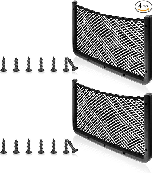Frienda 4 Pcs Boat Storage Net Bag, ABS Plastic Car Framed Mesh Net Holder, Phone & Cargo Organizer with Screws for Auto, Rv, Boat, Pontoon, Truck Pocket Storage (16 x 8 Inch)