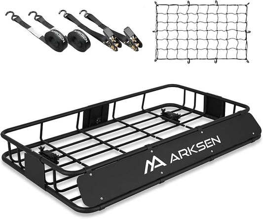 ARKSEN 30 x 50 x 6 Inch Universal Extra Wide 150LB Heavy Duty Roof Rack Cargo with Ratchet Straps, Cargo Net, Car Top Luggage Holder Carrier Basket for SUV, Truck, & Car Steel Construction