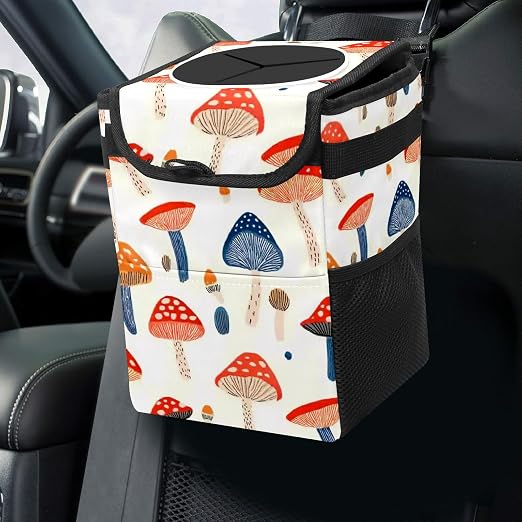 Car Trash Can – Multi-Purpose, Lightweight and Portable with Durable Water-Resistant Coating, No Installation Required, Practical and Ample Capacity, Variety of Colors.Mushroom