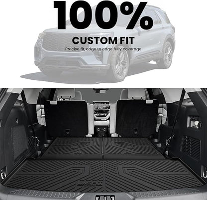 LASFIT Cargo Mat for Ford Explorer 2020-2025 2026 Trunk & Backrest Liner, Custom Fit All Weather Protector Split Design Easy Installation Trunk with Seatback Mat Accessories, 1pc Black