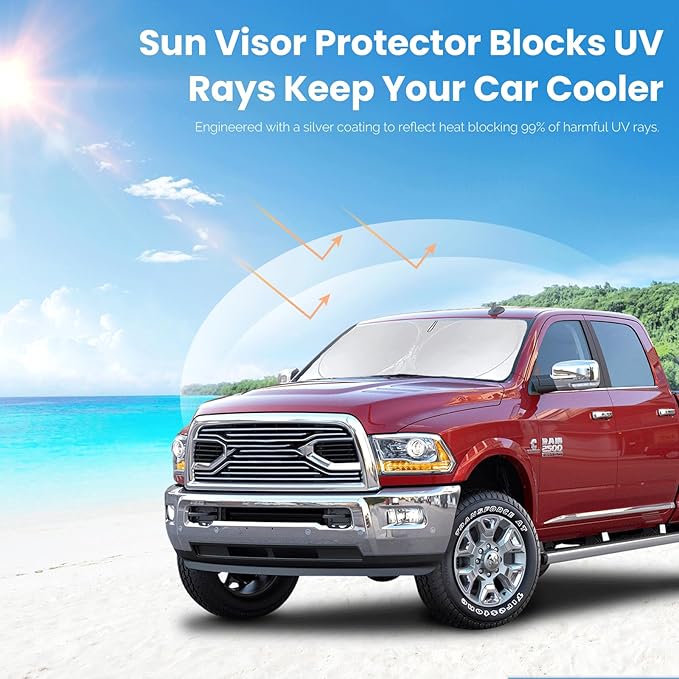 Sun Shade for 2011-2018 Dodge Ram 1500 Crew Cab,Mega Cab Pickup, 2Dr Regular Cab,4Dr Quad Cab Sunshade Windshield Cover Custom Fit Ram 2500 Sun Visor Front Window Shield Car Accessories