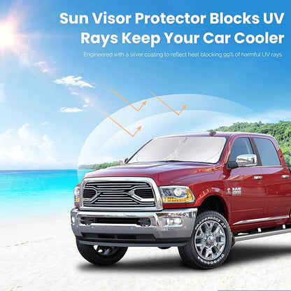 Sun Shade for 2011-2018 Dodge Ram 1500 Crew Cab,Mega Cab Pickup, 2Dr Regular Cab,4Dr Quad Cab Sunshade Windshield Cover Custom Fit Ram 2500 Sun Visor Front Window Shield Car Accessories