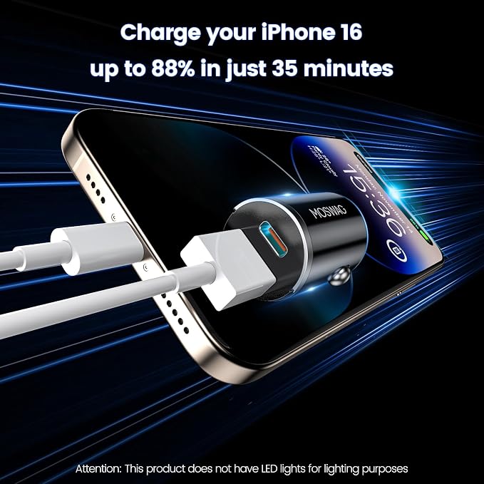 MOSWAG Car Charger, Invisible Cigarette Lighter USB Adapter [All Metal & Mini], 2 Port Car Adapter, QC3.0 Dual Port Cigarette Lighter for iPhone 17 16 Samsung S25 Ultra Piexl 10 and More