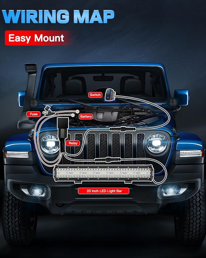 20Inch LED Light Bar Off Road Driving Work Light Kit 280W with Rocker Switch 16AWG Wiring Harness Triple Row Spot Flood Combo Light Bars for Trucks SUV UTV ATV UTE Pickup Tractor Golf Boat