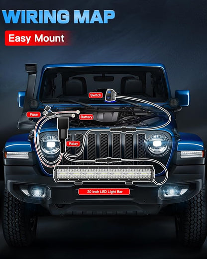 20Inch LED Light Bar Off Road Driving Work Light Kit 280W with Rocker Switch 16AWG Wiring Harness Triple Row Spot Flood Combo Light Bars for Trucks SUV UTV ATV UTE Pickup Tractor Golf Boat