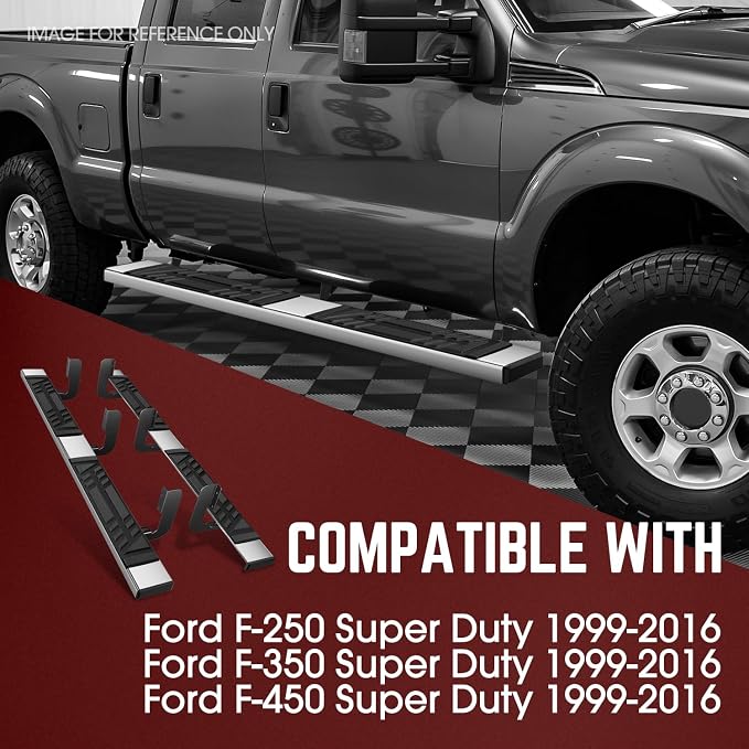 DNA Motoring 6.5" Flat Running Boards Side Step Nerf Rails Bars Compatible with 99-16 Ford F250SD F350SD F450SD Crew Cab, STEPB-U-F25099-T1-C