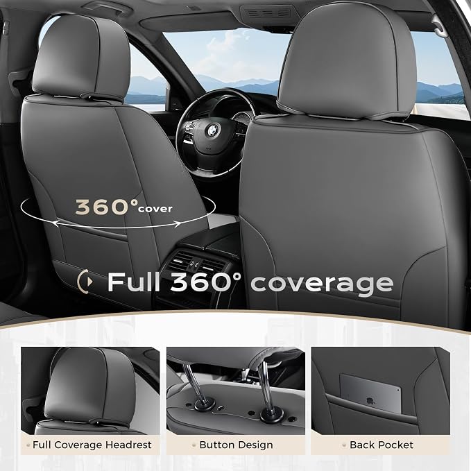 Coverado Car Seat Covers Front, Seat Covers for Cars, Waterproof 2-Pack Car Seat Cushion, Leather Carseat Seat Protectors, Universal Seat Covers Fit for Most Sedans SUV Pick-up Trucks(Gray&Light Gray)