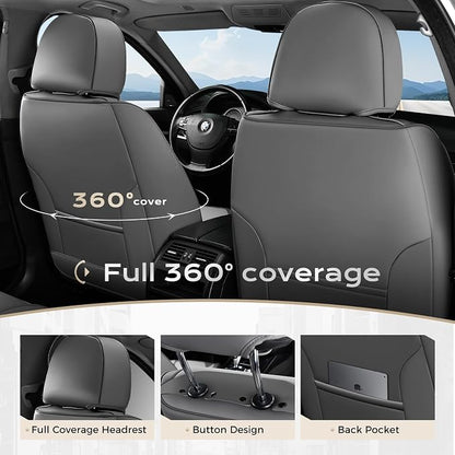 Coverado Car Seat Covers Front, Seat Covers for Cars, Waterproof 2-Pack Car Seat Cushion, Leather Carseat Seat Protectors, Universal Seat Covers Fit for Most Sedans SUV Pick-up Trucks(Gray&Light Gray)