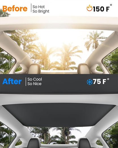 REEVAA 2026 Upgraded Tesla Model 3 Sunshade Roof [No Gaps, No-Sagging] Model 3 Accessories Heat Insulation Foldable Glass Sunroof Cover for Model 3 2020-2026 Highland, 2PCS, Black