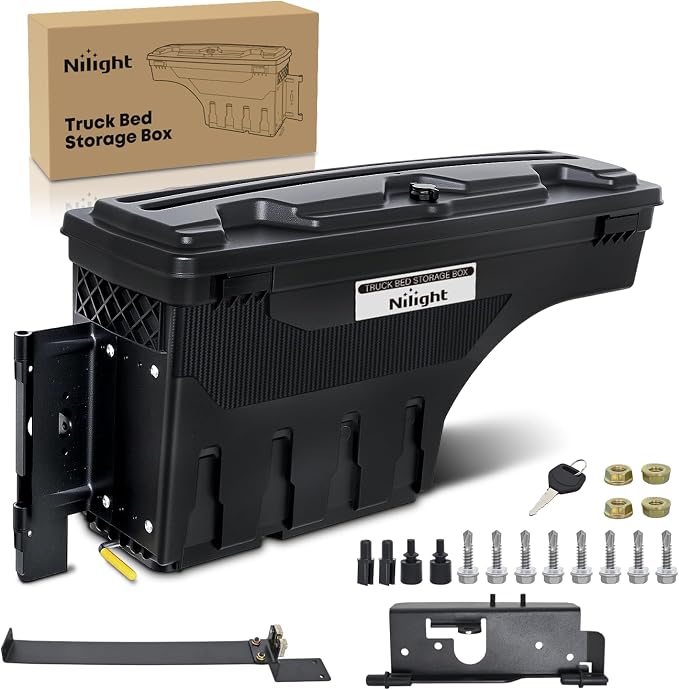 Nilight Truck Bed Tool Box Left Drivers Side Truck Tool Box Fit for Dodge Ram 1500 2500 3500 2002-2018 ABS Swing Case Truck Bed Storage Box w Lockable Lid Waterproof Wheel Well Toolbox, without Rambox
