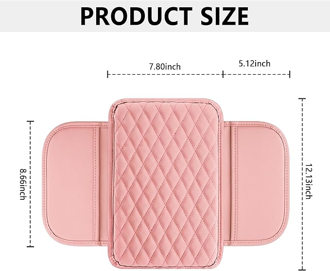 Stacool Upgraded Car Center Console Cover,Microfiber Leather Car Armrest Cover Cushion with 2 Storage Bags,Universal Car Armrest Storage Box (Pink)