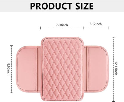 Stacool Upgraded Car Center Console Cover,Microfiber Leather Car Armrest Cover Cushion with 2 Storage Bags,Universal Car Armrest Storage Box (Pink)
