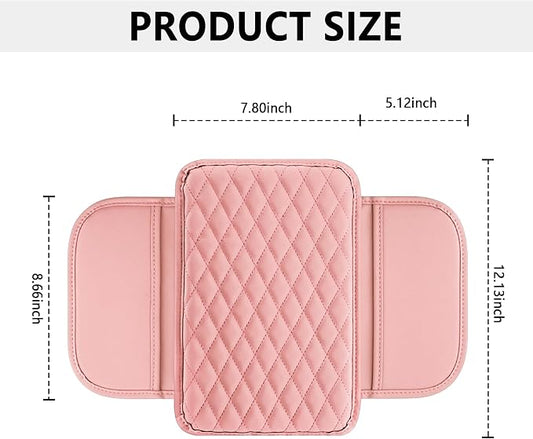 Stacool Upgraded Car Center Console Cover,Microfiber Leather Car Armrest Cover Cushion with 2 Storage Bags,Universal Car Armrest Storage Box (Pink)