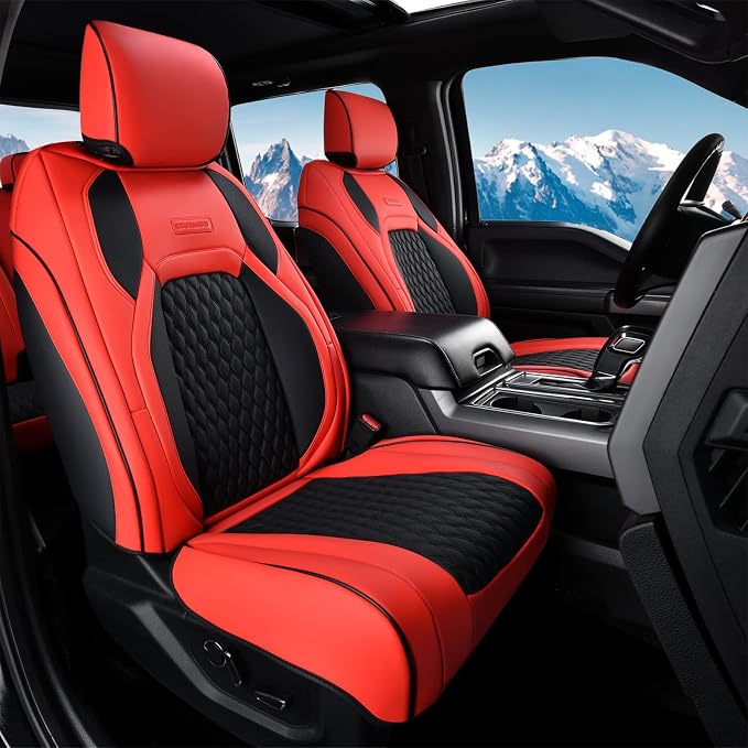 Coverado Car Seat Covers, Full Set Seat Covers for Dodge RAM 1500 Compatible with 2009-2018 Ram 1500, 2010-2026 Ram 2500 3500 Dodge RAM Accessories Automotive Seat Covers(5 Seats/Red)