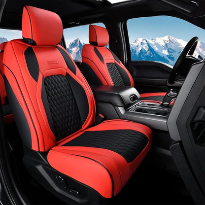 Coverado Curved Front Seat Covers Dodge RAM 1500, Waterproof Leatherette Seat Covers Full Coverage for Car Compatible with 2009-2018 Dodge Ram 1500, 2010-2024 Ram 2500 3500 Dodge RAM, Red