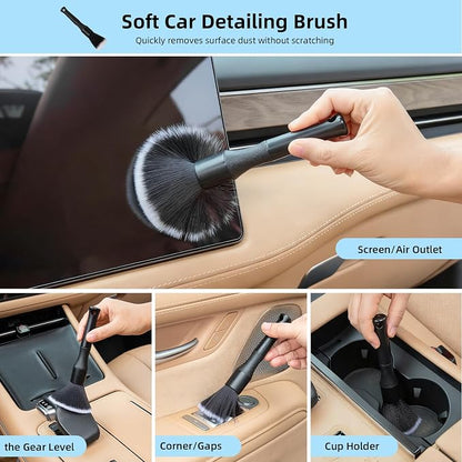 TICARVE 9Pcs Car Interior Detailing Kit - Car Cleaning Brushes, Universal Gel, Microfiber Towel and Storage Bag for Dashboard, Air Vents, Keyboard & Electronics