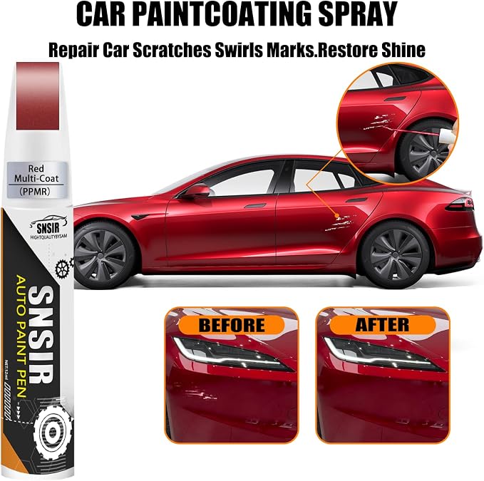 Car Touch up Paint(Red Multi-Coat(PPMR)) Compatible with Tesla Model Y/3/X/S, Car Paint Pen Scratch Repair Two-In-One Touch Up Paint, Premium Car Scratch Remover for Deep Scratches