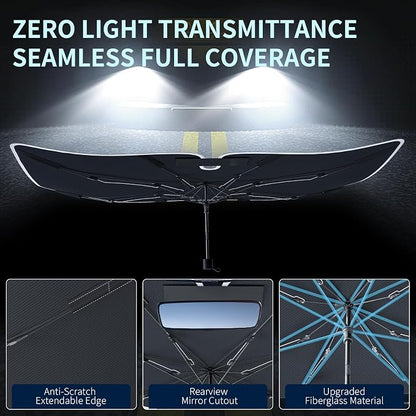 Tecoom Umbrella Sun Shade for Car Windshield 57"x32", Upgrade Double Heat Shield Coating, Front Vehicle Window Visor Sunshade Cover Universal for Sedan SUV, Automotive Interior Sun Protection UV Block