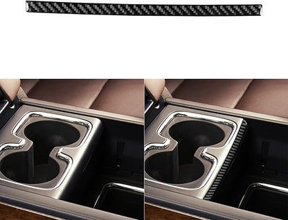 Real Carbon Fiber Fit for Chevy Silverado/GMC Sierra 1500 2014-2018 for 2500/3500HD 2015-2019 Car Center Console Water Cup Holder Decor Strip Trim Decals Sticker Auto Interior Accessories Cover Black