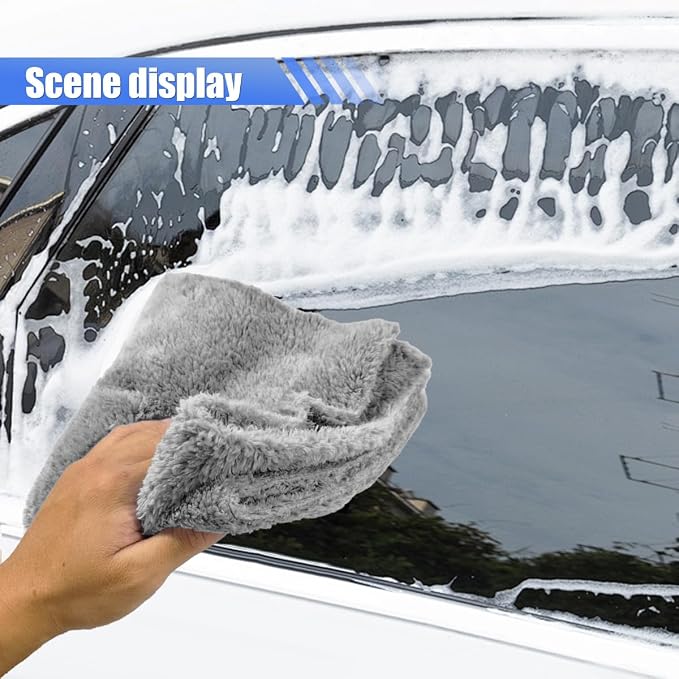 6PCS Car Drying Towel, 16" × 15" Double Sided Microfiber Towels for Cars Detailing, Absorbent Extra Large Cleaning Cloth, 450 GSM Car Detailing Wash Towels for Cars, Trucks, SUVs (Grey)