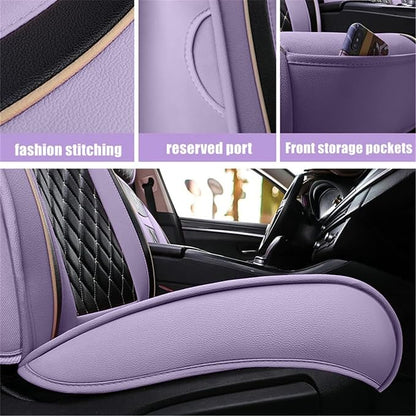 Car Seat Covers Full Set, Super Luxurious Heavy Universal Duty Waterproof Leather Automotive Vehicle Cover for Cars SUV Pick-up Truck, Non-Slip Seat Purple Car Accessories (Full Set/Light purple)