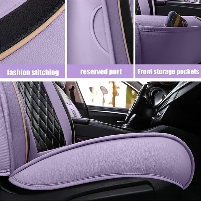 Car Seat Covers Front Seats, Super Luxurious Heavy Universal Duty Waterproof Leather Automotive Vehicle Cover for Cars SUV Pick-up Truck, Non-Slip Seat Pink Car Accessories (2 PCS Front/Light purple)