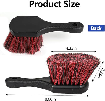Hovom Car Wash Brush for Tire & Wheel Rim, Soft Bristle Wheel Cleaning Brushes, Short Handle Tire Cleaner Brush Releases Dirt and Road Grime, Universal Car Cleaning Supplies (Black+Red)