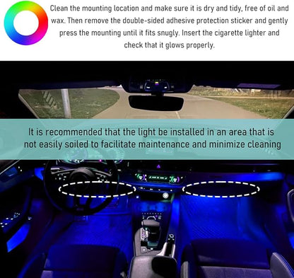 Yourkar Car LED Strip Light, 24 LED Interior Under Dash Atmosphere Lights with Cigarette Lighter, Vehicle Decor Lamp Ambient Night Light Strip Lighting, Universal Car Accessories (Blue)