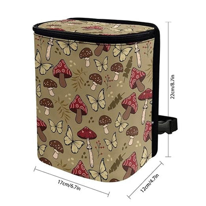 Talayituse Mushroom Butterfly Print Car Trash Can with Lid, Leak Proof Auto Trash Bag Hanging Vehicle Garbage Can Multipurpose Storage Container for Back Seat Road Trip