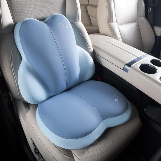 FLORICH Car Seat Cushion and Back Support for Car Ultrathick Memory Foam Office Chair Cushions with Lumbar Support Pillow for Sciatica & Back & Tailbone Pain Relief (Dark Blue)