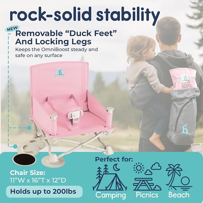 Hiccapop OmniBoost Travel Booster Seat with Tray for Baby | Folding Portable Baby Booster Seat for Dining Table, Camping, Beach, Grandma’s | Tip-Free Design Straps to Kitchen Chairs - Booster Chair