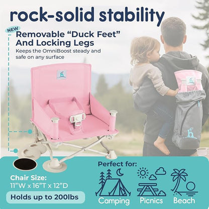 Hiccapop OmniBoost Travel Booster Seat with Tray for Baby | Folding Portable Baby Booster Seat for Dining Table, Camping, Beach, Grandma’s | Tip-Free Design Straps to Kitchen Chairs - Booster Chair