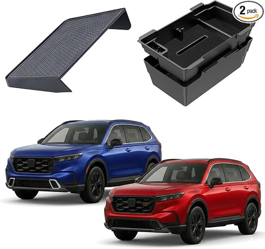 Center Console Organizer for 2023-2025 Honda CR-V, 2-Layer Armrest Storage Tray & Charging Station Caddy, ABS Car Interior Accessories OEM Style Leather Texture-2PCS