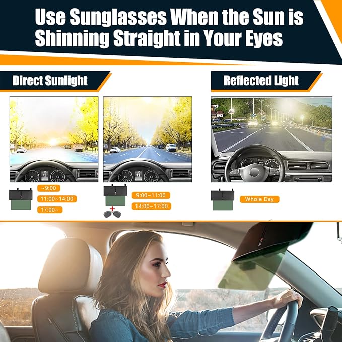 Veharvim 2 Pack Sun Visor Extender for Car with Zipper Slider (Driver + Passenger Side), Upgraded UV400 Car Sun Visor Extension with PC Lens and Side Sunshade, Anti-Glare, UV-Filtering