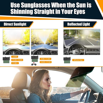 Veharvim 2 Pack Sun Visor Extender for Car with Zipper Slider (Driver + Passenger Side), Upgraded UV400 Car Sun Visor Extension with PC Lens and Side Sunshade, Anti-Glare, UV-Filtering