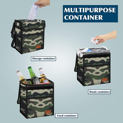 Car Trash Can Leak Proof Car Trash Bag Waterproof Car Garbage Can with Lid for SUV Front Seat Multipurpose Car Hanging for Headrest Collapsible and Portable with Storage Mesh Pocket– Camouflage