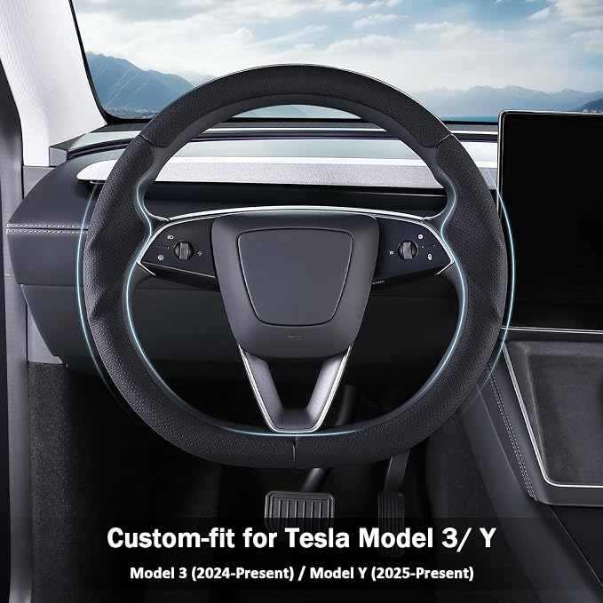 Steering Wheel Cover for Tesla Model Y Juniper (2025- Present) Model 3 Highland (2024- Present), Steering Wheel Accessories for Tesla Model Y Juniper / 3 Highland