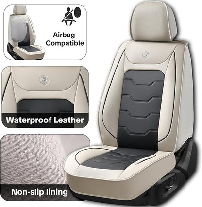 Gray Car Seat Covers Complete Set, Universal Car Seat Covers for Cars, Premium Waterproof Leather, Protect & Upgrade Car Interiors, Airbag Compatible, Easy to Install & Clean Up