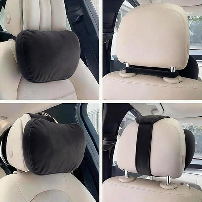 2PCS Car Pillow for Car Neck Pillow for Driving Seat Neck Support Soft Cushion Back Support Head-Rests for Vehicle Sleeping with Elastic Adjustment Strap (Black, Head)