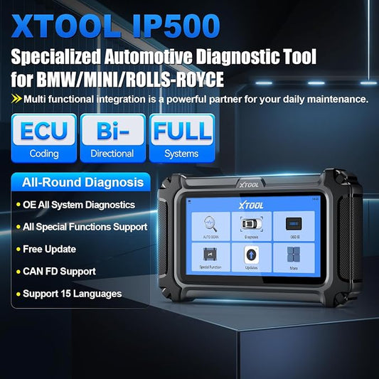 XTOOL IP500 2.0 for BMW OBD2 Scanner, Full Systems Bidirectional Scan Tool with ECU C0ding, Battery Registration Tool for BMW/MiNi/RR, All Services-(Injector C0ding/BMS/ABS), Lifetime Free Update