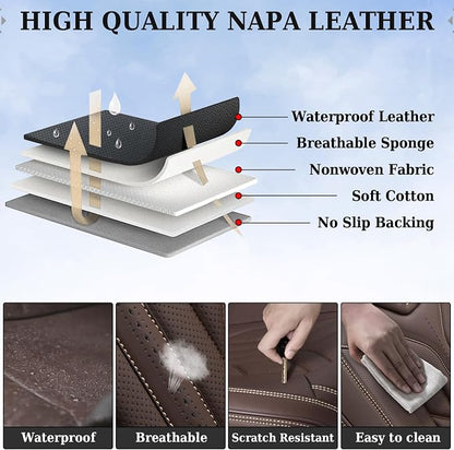 Coverado Car Seat Covers Full Set, Car Seat Protectors Leather Seat Covers for Cars, Automotive Seat Covers Car Accessories Universal Fit for Most Sedans SUV Pick-up Truck(Coffee)