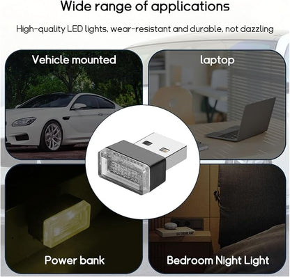 Dickno 4 PCS USB LED Car Interior Atmosphere Lamp, Portable Mini LED Night Light, Plug-in USB Interface Trunk Ambient Lighting Kit, Universal Vehicle Interior Accessories (Yellow)