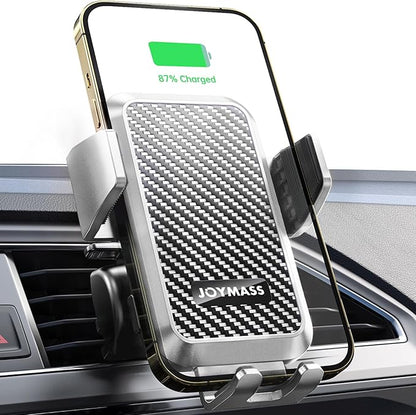 JOYMASS Wireless Car Charger, 15W Fast Charging Auto Clamping Car Charger Cell Phone Holder Mount Vent for iPhone 15 14 13 12 Mini Pro Max, Samsung Galaxy S24 Ultra S23 S22 S21+ Note 20, etc - Silver