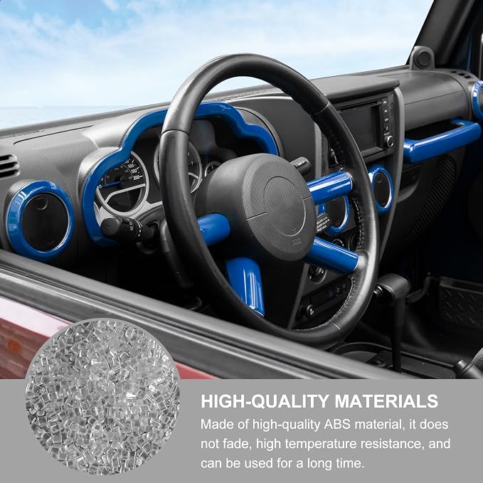 Jimen Compatible with Jeep Wrangler JK & Unlimited 2007-2010, 10PCS Center Console Dashboard Panel Trim & Air Conditioning Vent & Co-Pilot Handle Bar Overlays (Blue)