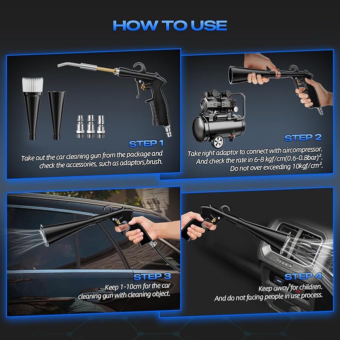 Detailing Car Cleaning Gun Interior Dryer Air Blow Gun, High Pressure Blower Gun, Car Detailing Tools for Quickly Blowing Out Dirt and DustWorking with Air