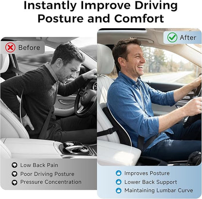 Lumbar Support Pillow for Car & Office Chair - High-Density Memory Foam Back Cushion for Sciatica & Lower Back Pain Relief - Non-Slip Support for Long Commutes & Desk Workers (Black)