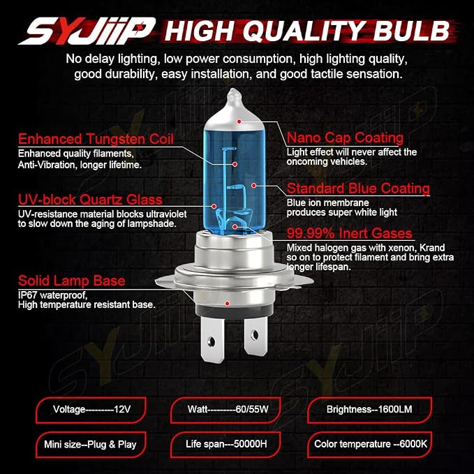 Compatible for Hyundai Tucson Headlight Bulbs 2016 2017 2018, Halogen H7 High Beam + H7 Low Beam, 6000K White, 300% Brightness, Plug N Play, 4-Pack