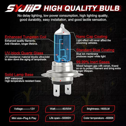Compatible for Hyundai Tucson Headlight Bulbs 2016 2017 2018, Halogen H7 High Beam + H7 Low Beam, 6000K White, 300% Brightness, Plug N Play, 4-Pack