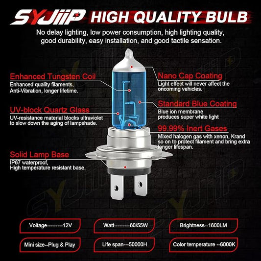 Upgraded Halogen Headlight Bulbs Compatible for Chevy Traverse 2013 2014 2015 2016 2017 2018, H7 H11 High Low Beam Headlamp Lights, 6000K White, 300% Brightness, Plug n Play, 4-Pack