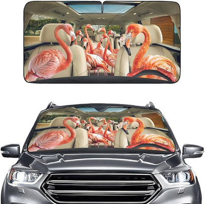 GENANY Flamingo Windshield Sun Shade for Car SUV Truck (64x32 Inches), Automobile Sunshade, Protector Blocks UV, Car Decor